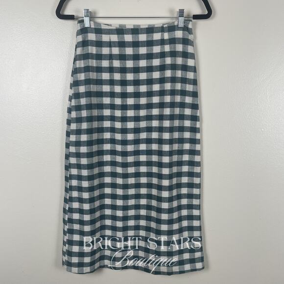 Rare Gingham Skirt ASO Taylor Swift Folklore Green White Plaid Midi Fall - Picture 4 of 6
